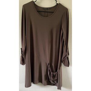 RARE Luukaa Brown Long-Sleeve Asymmetrical Tunic Dress With Ruched Pocket